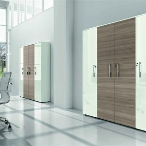 Armadio ante battenti portadocumenti bianco lucido e olmo storm con serratura cm. 180x45,6 h192 - AM 14