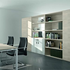Armadio libreria ante battenti in rovere e bianco opaco con scrivania cm. 360x45,6 h196,5 – AM 21