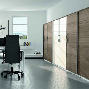Armadio ante scorrevoli portadocumenti in olmo storm e avorio lucido cm. 540x45,6 h196,5 – AM23