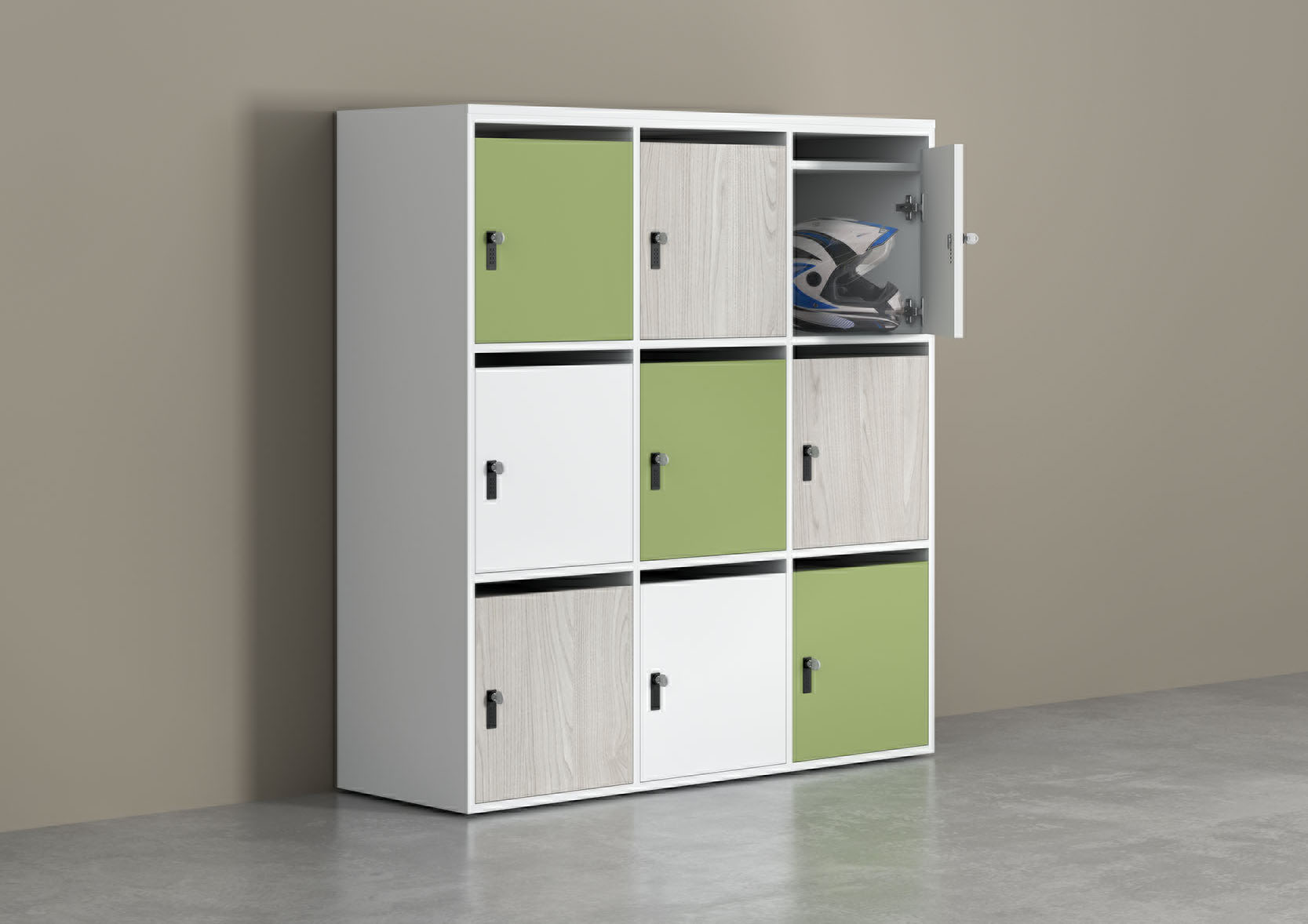 Armadio locker ante battenti bianco, rovere e oliva con chiave e serratura cm. 135x45 h115,2 - AM 37