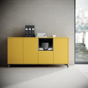 Mobile basso portadocumenti ante battenti giallo zafferano cm. 180x45,6 h76,8 - AM 41