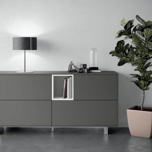 Mobile basso portadocumenti ante battenti grigio titanio cm. 180x45,6 h76,8 - AM 46