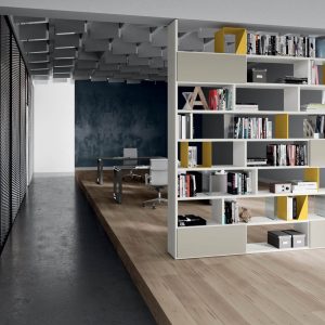 Armadio libreria per archivio documenti in grigio dorian e bianco opaco con vani a giorno cm. 270x45,6 h256 – AM 49