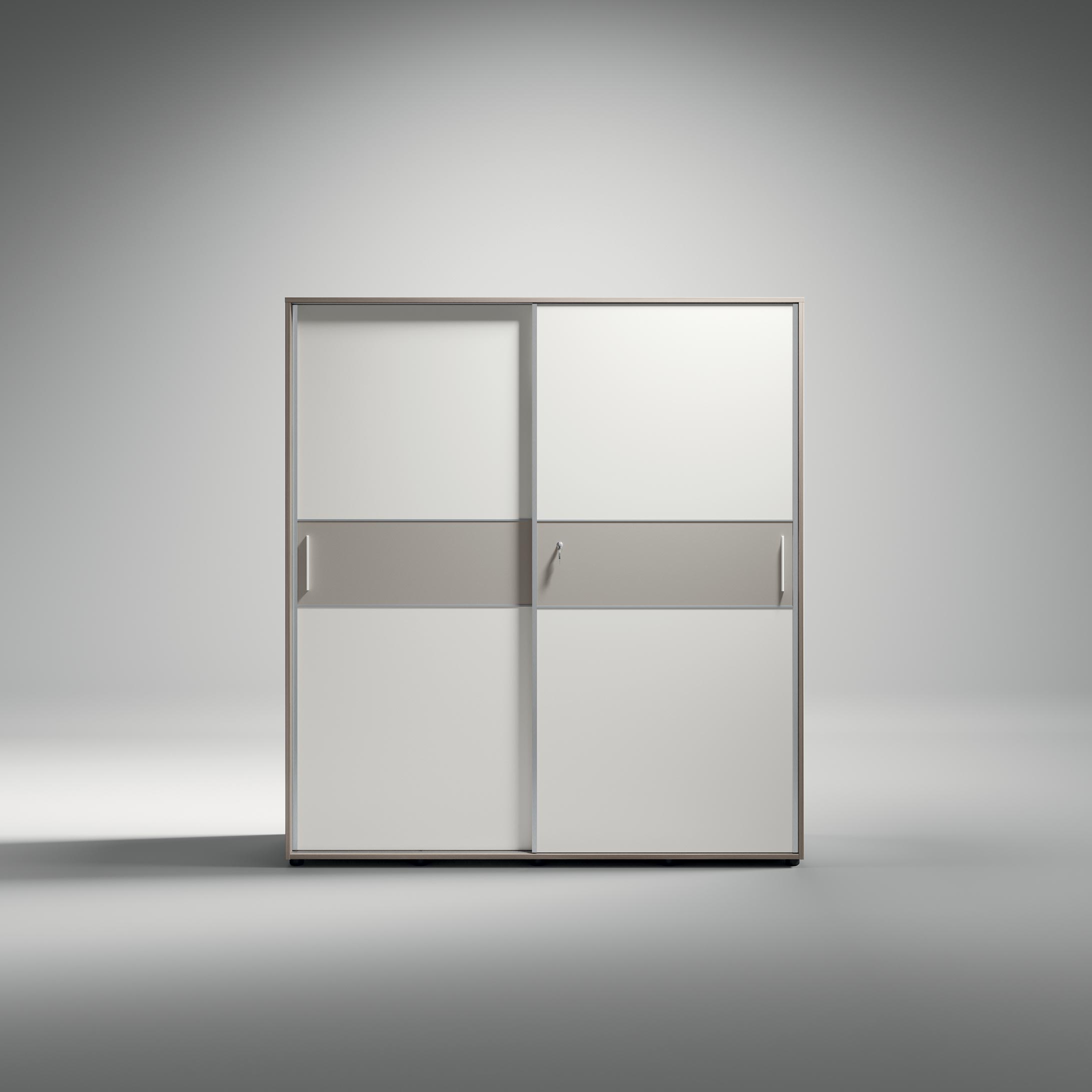 Armadio ante scorrevoli bianco opaco con inserti grigio dorian con serratura cm. 180x45,6 h196,5 - AM 57