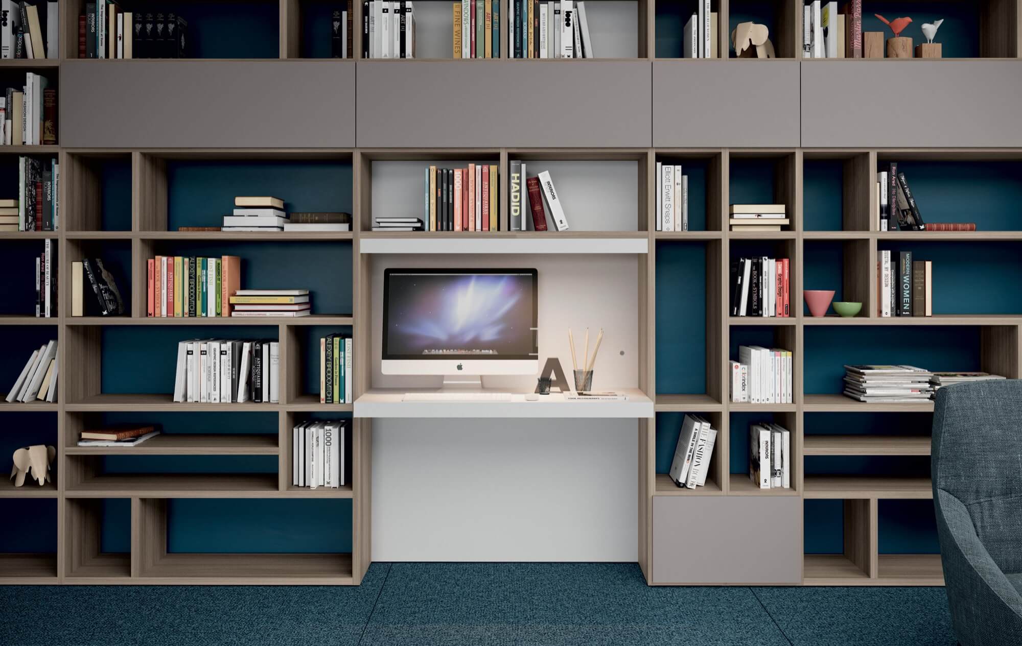 Armadio libreria per archivio documenti grigio e titanio con vani a giorno composizione su misura – AM 60